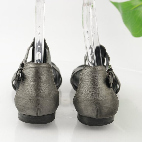 Franco Sarto Womens Gracy Sandal Size 9.5 M Gray Metallic Gladiator Flat T-Strap - Picture 5 of 11